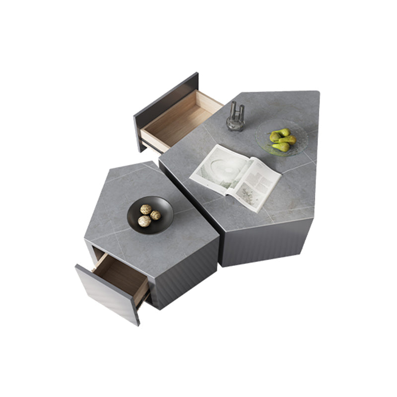 13"H Contemporary Coffee Table Grey Coffee Cocktail Table with Drawer