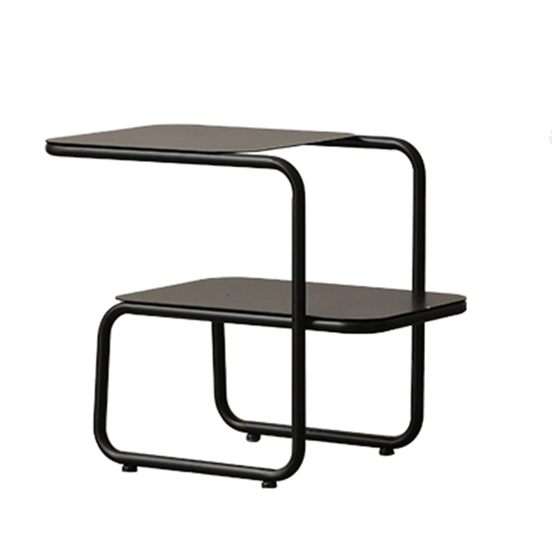 Modernistic Sled Base Side Table Rectangular Metal Top End Table with Shelf