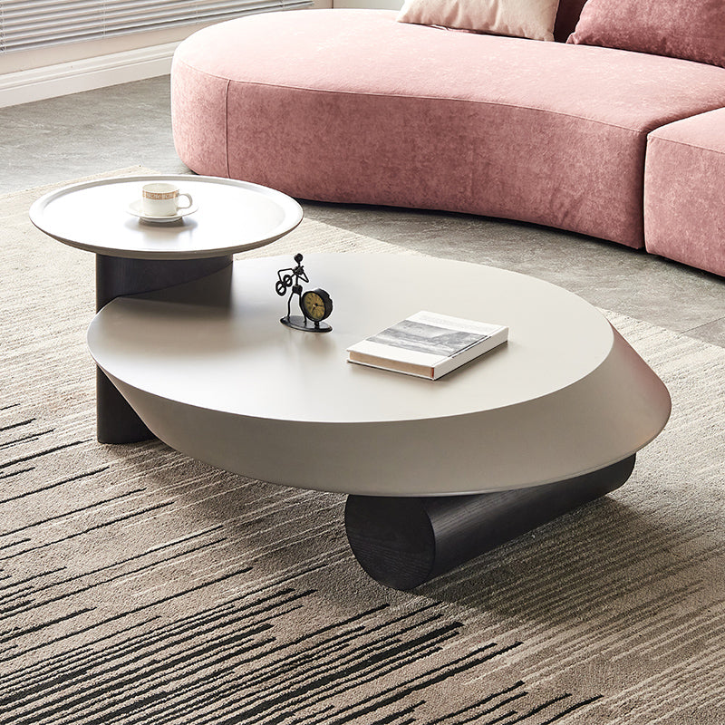 Modern 2-Piece Wood Coffee Table Round Nesting Coffee Table Set