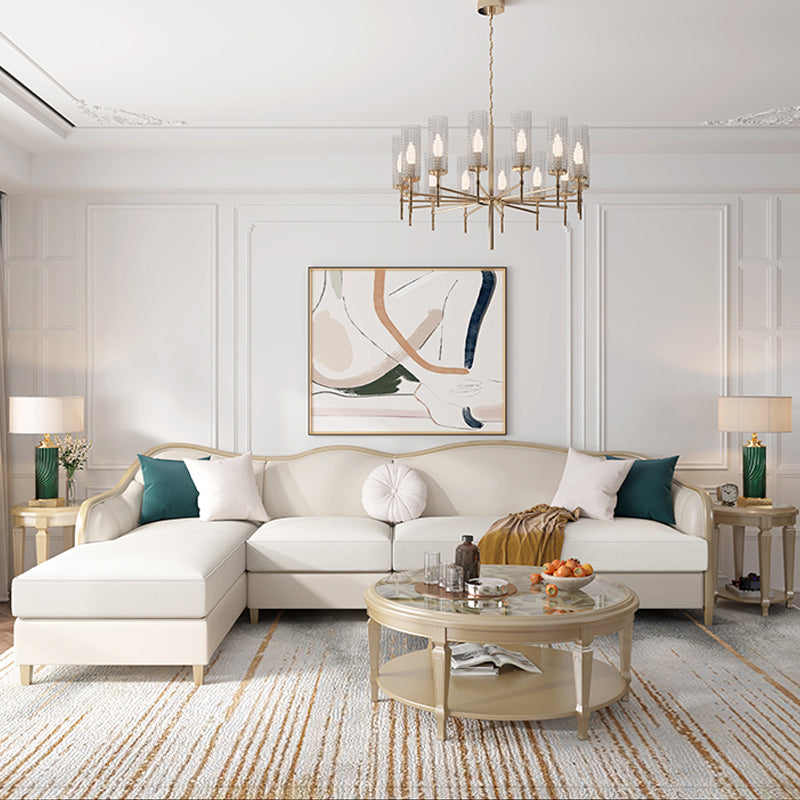 Linen Sectional Sofa Tropical Beige Sloped Arms Sofa for Living Room