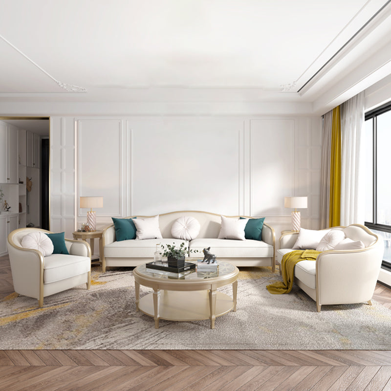 Linen Sectional Sofa Tropical Beige Sloped Arms Sofa for Living Room