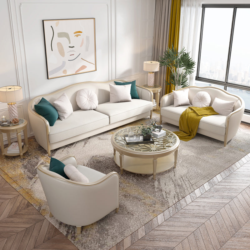 Linen Sectional Sofa Tropical Beige Sloped Arms Sofa for Living Room