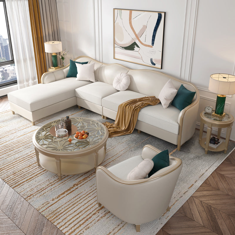 Linen Sectional Sofa Tropical Beige Sloped Arms Sofa for Living Room