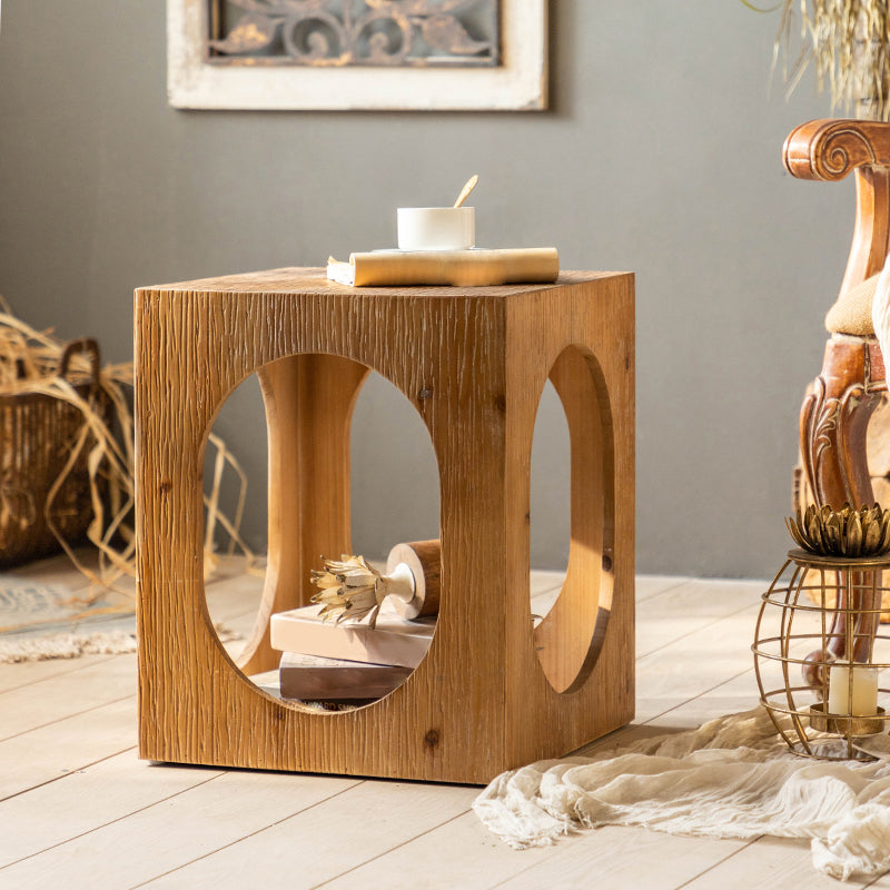 Geometric Shape Accent Side Table Wooden Simple Bedroom End Table