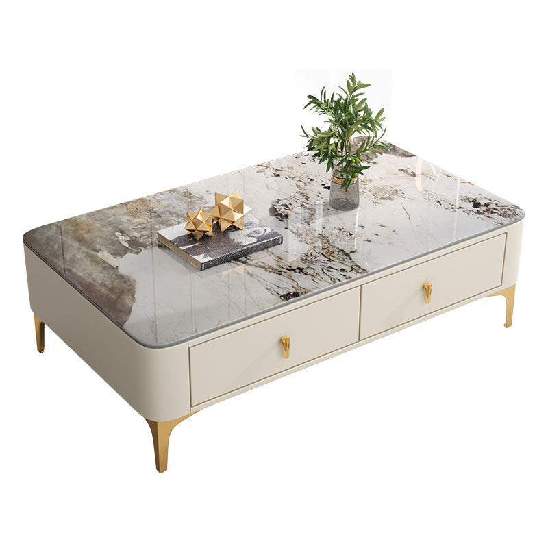4 Legs Slate Coffee Table Rectangle Single Coffee Table with 2 Drawers