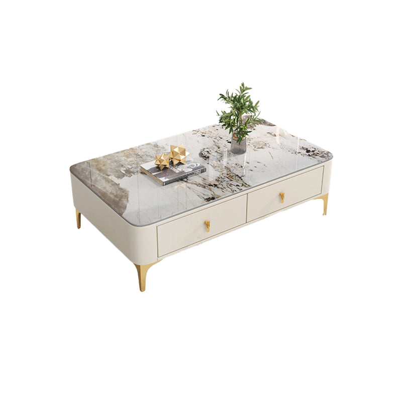 4 Legs Slate Coffee Table Rectangle Single Coffee Table with 2 Drawers
