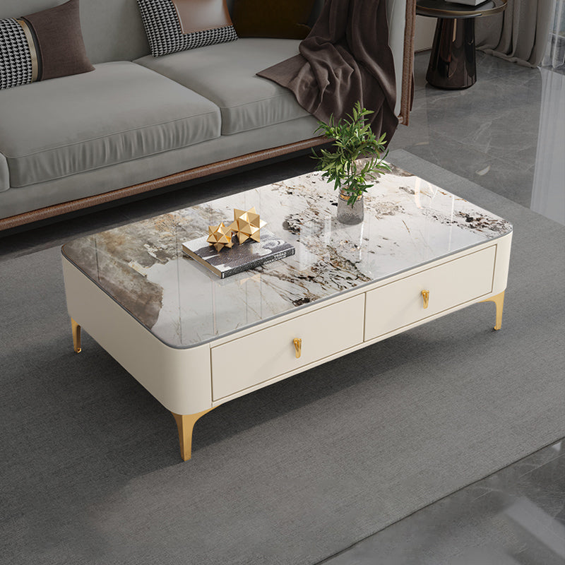 4 Legs Slate Coffee Table Rectangle Single Coffee Table with 2 Drawers