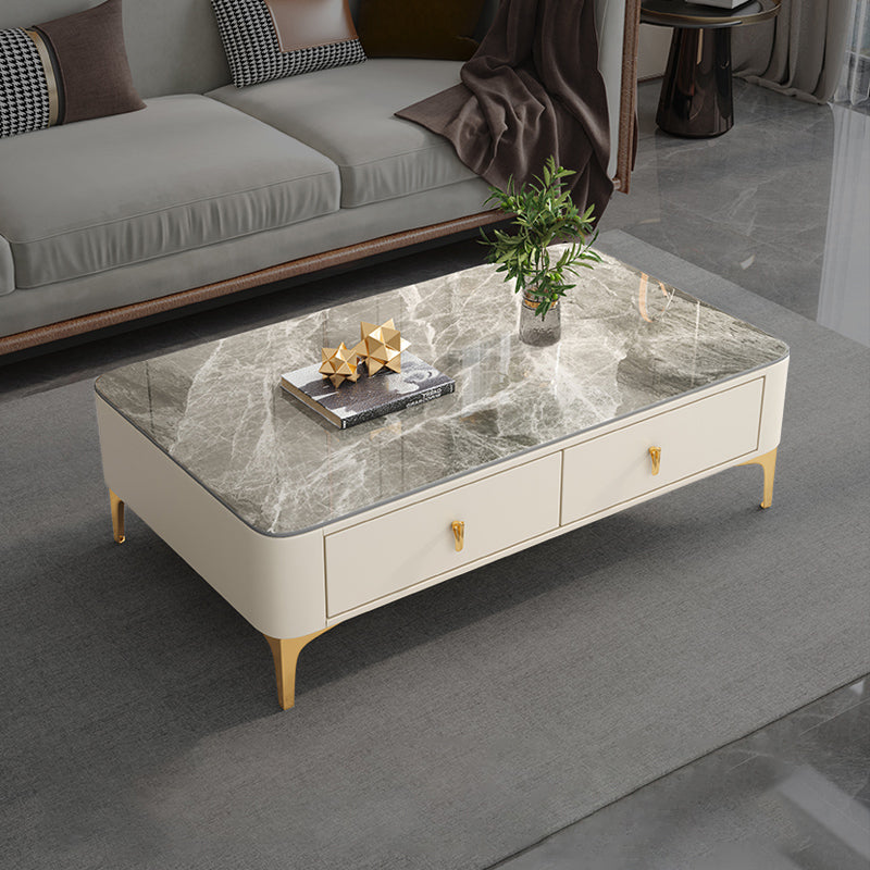 4 Legs Slate Coffee Table Rectangle Single Coffee Table with 2 Drawers