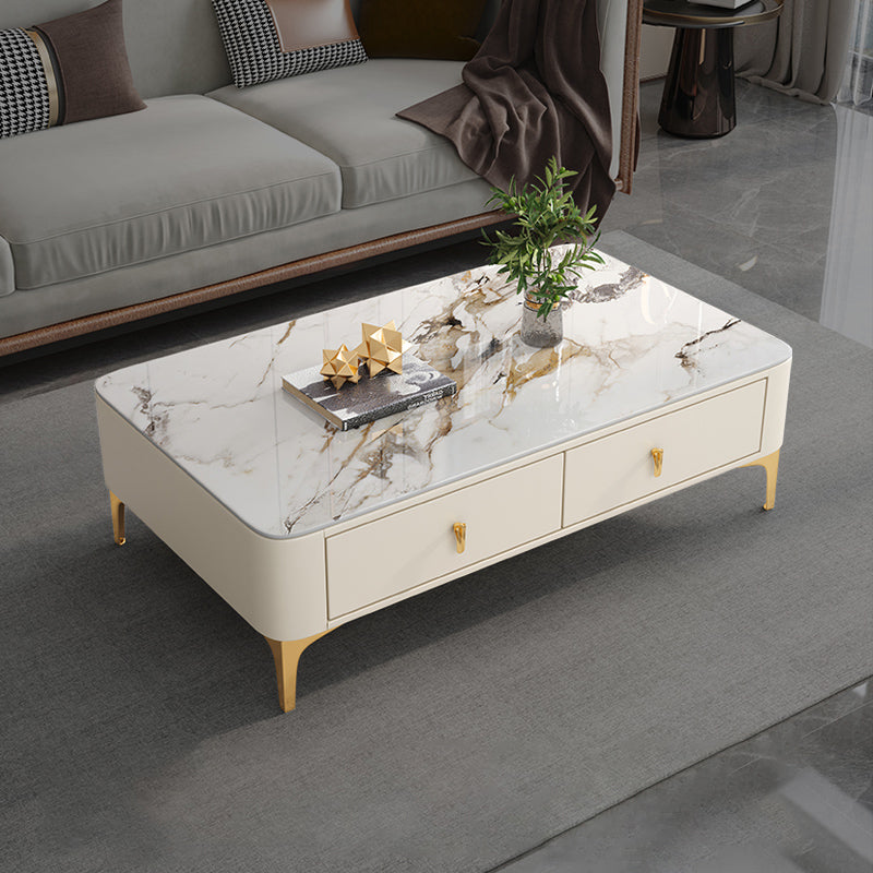 4 Legs Slate Coffee Table Rectangle Single Coffee Table with 2 Drawers