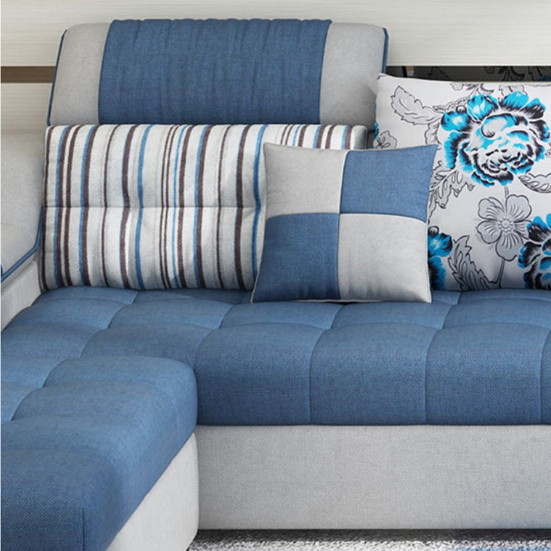Faux Leather Sofa and Chaise Pillow Top Arm Sofa with Storage in Blue