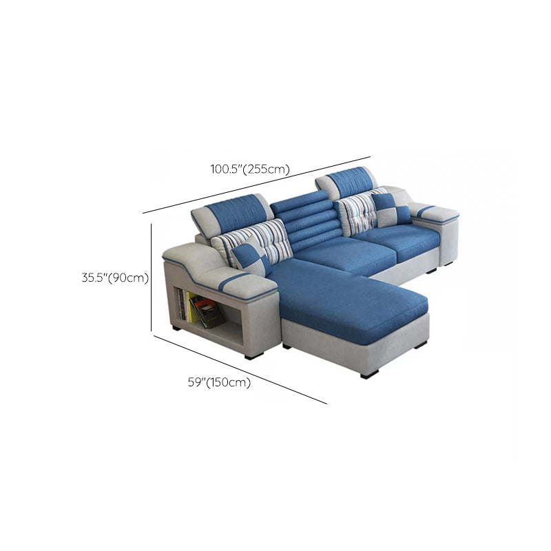 Faux Leather Sofa and Chaise Pillow Top Arm Sofa with Storage in Blue