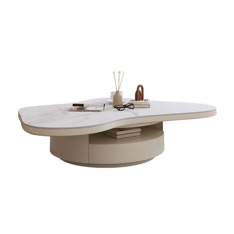 13"H Contemporary Coffee Table White Coffee Cocktail Table with Drawer