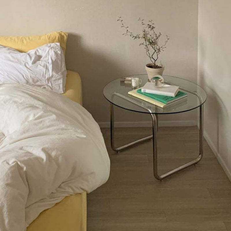 Modern Glass Top Round Coffee Table Sled Single Coffee Table