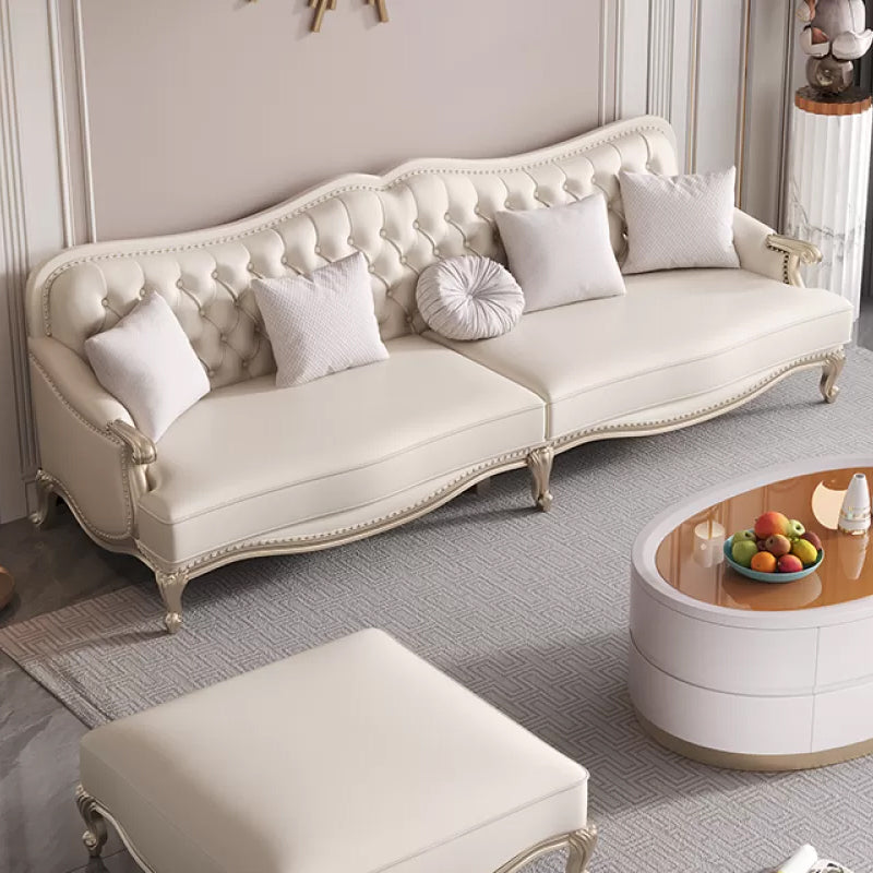 38.18" Tall Nailhead Trim Sectional Sofa Sloped Arm Genuine Leather Sofa