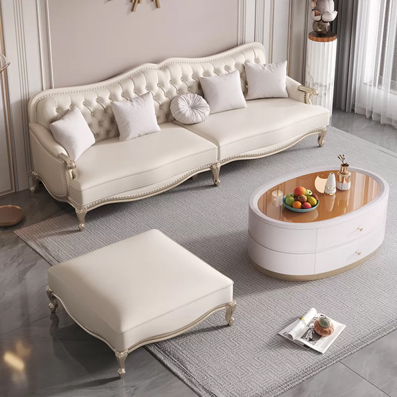 38.18" Tall Nailhead Trim Sectional Sofa Sloped Arm Genuine Leather Sofa