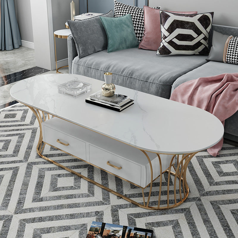 Glam Frame Single Coffee Table Oval Coffee Table with Drawer