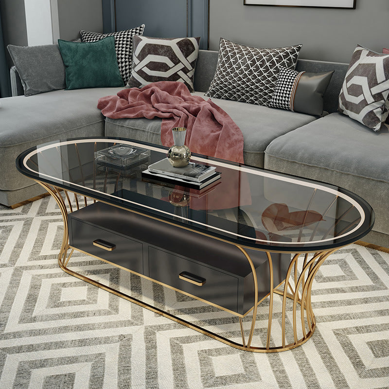 Glam Frame Single Coffee Table Oval Coffee Table with Drawer