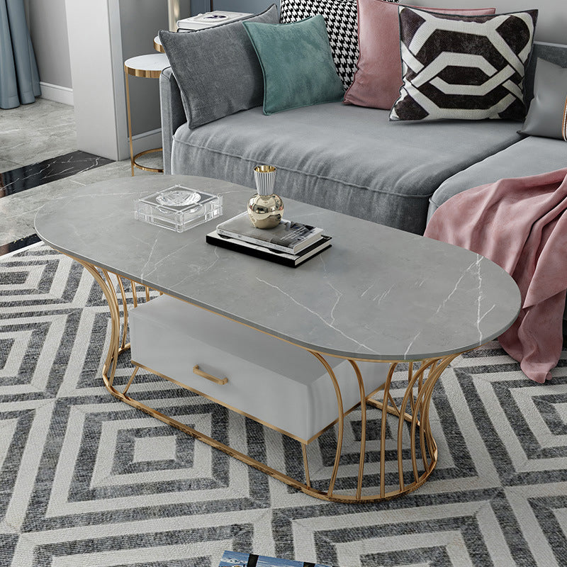 Glam Frame Single Coffee Table Oval Coffee Table with Drawer