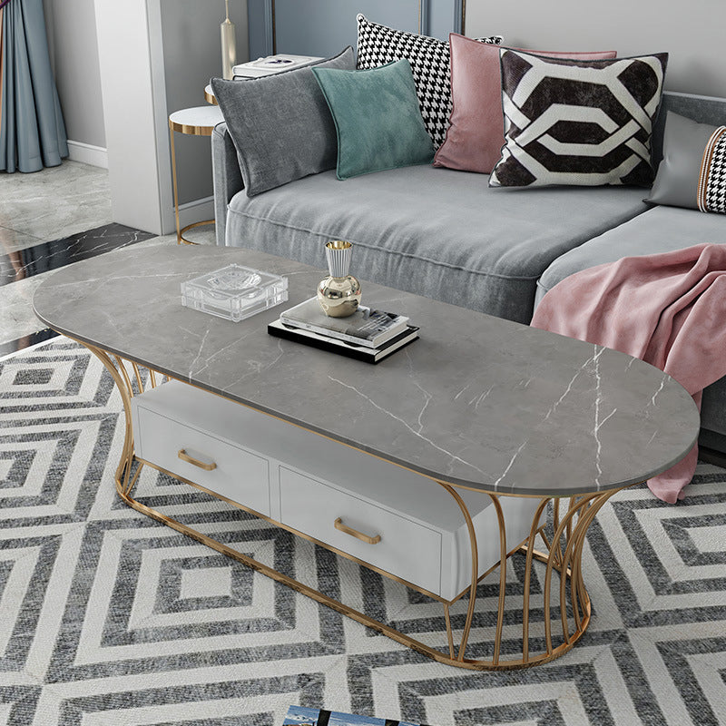 Glam Frame Single Coffee Table Oval Coffee Table with Drawer