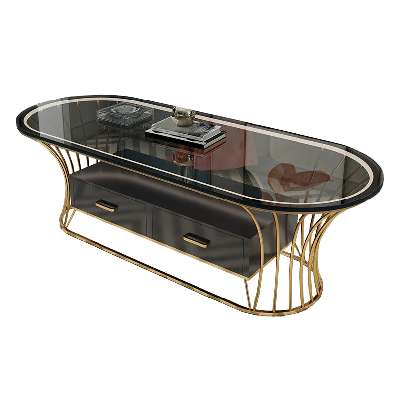 Glam Frame Single Coffee Table Oval Coffee Table with Drawer
