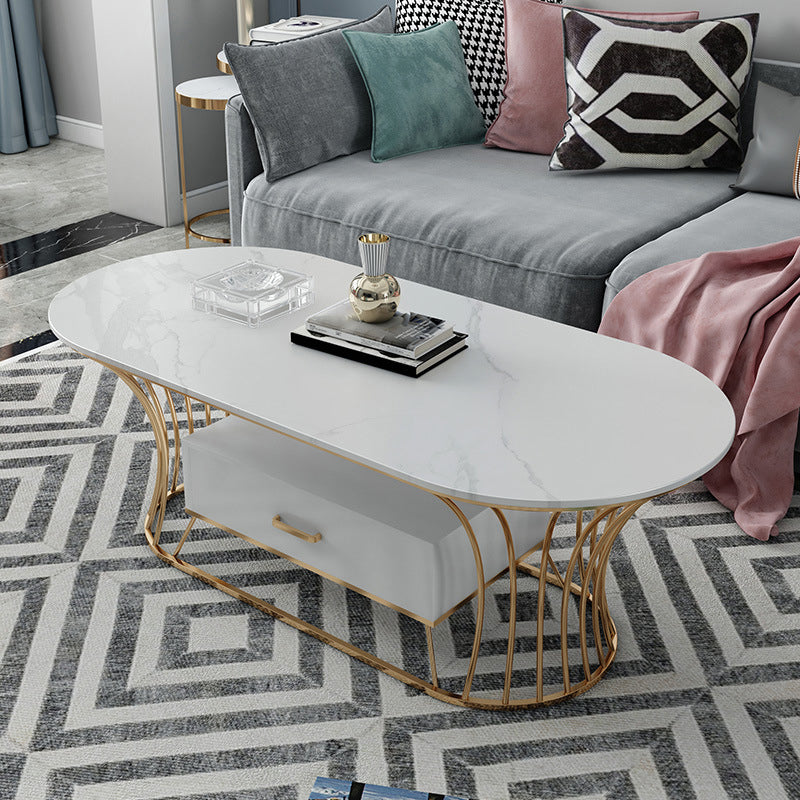 Glam Frame Single Coffee Table Oval Coffee Table with Drawer