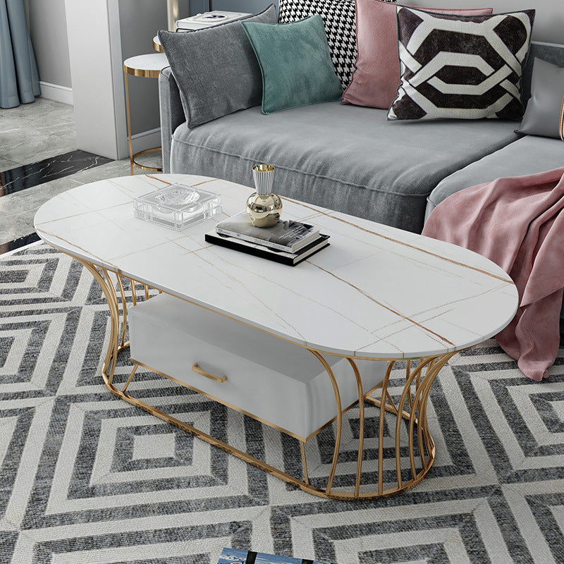 Glam Frame Single Coffee Table Oval Coffee Table with Drawer