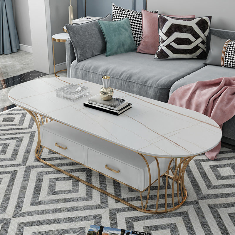 Glam Frame Single Coffee Table Oval Coffee Table with Drawer