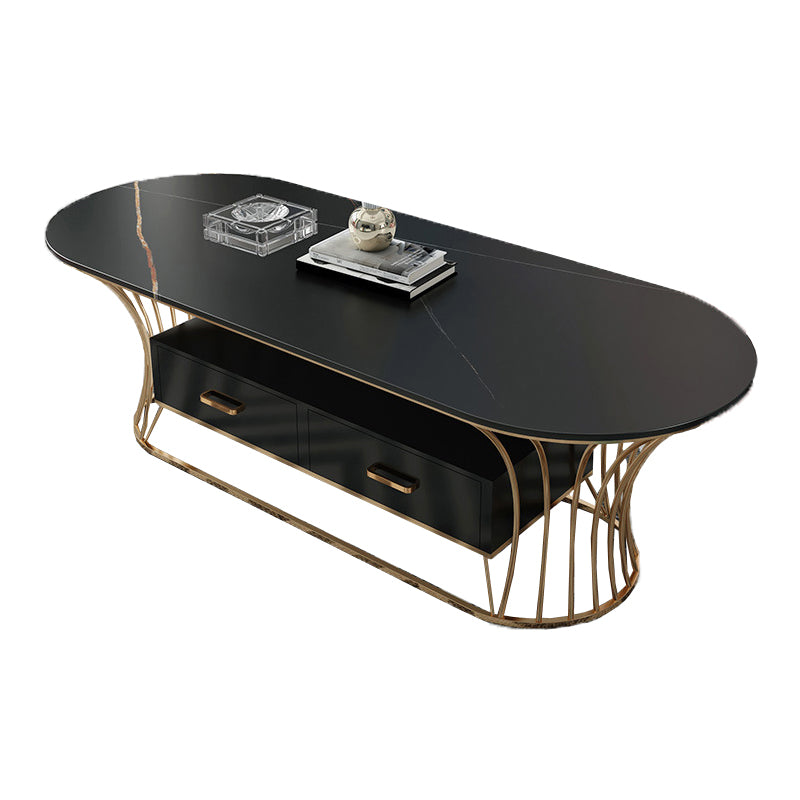 Glam Frame Single Coffee Table Oval Coffee Table with Drawer
