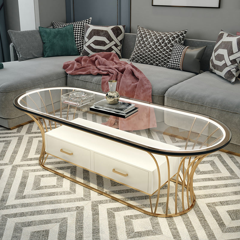 Glam Frame Single Coffee Table Oval Coffee Table with Drawer