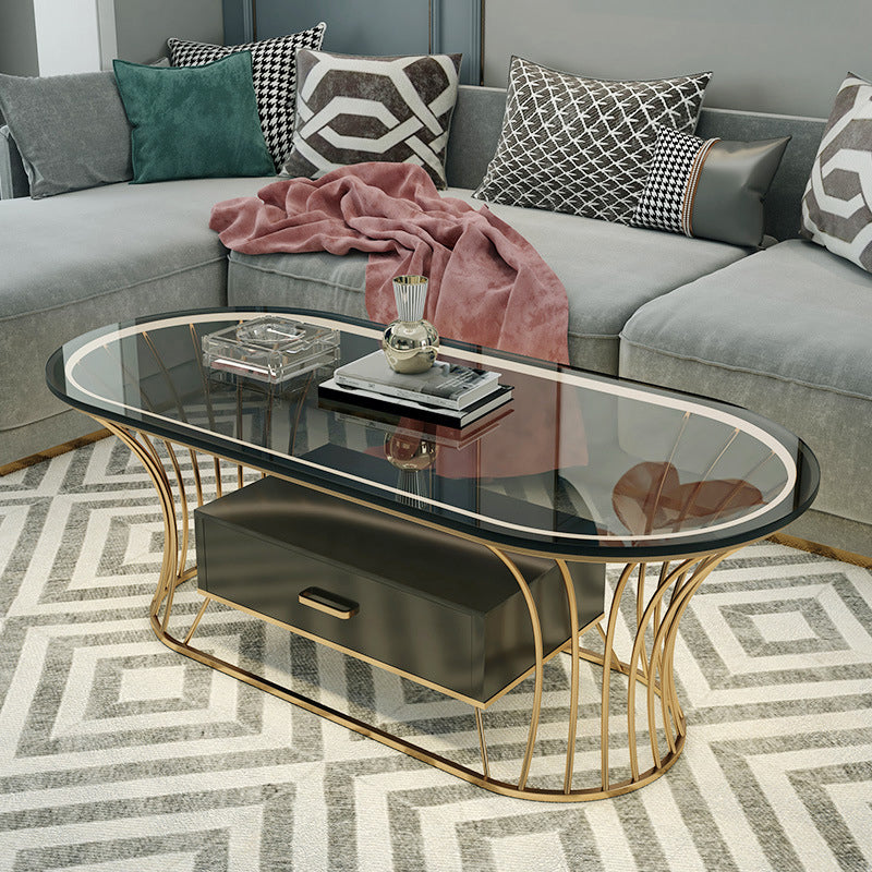 Glam Frame Single Coffee Table Oval Coffee Table with Drawer