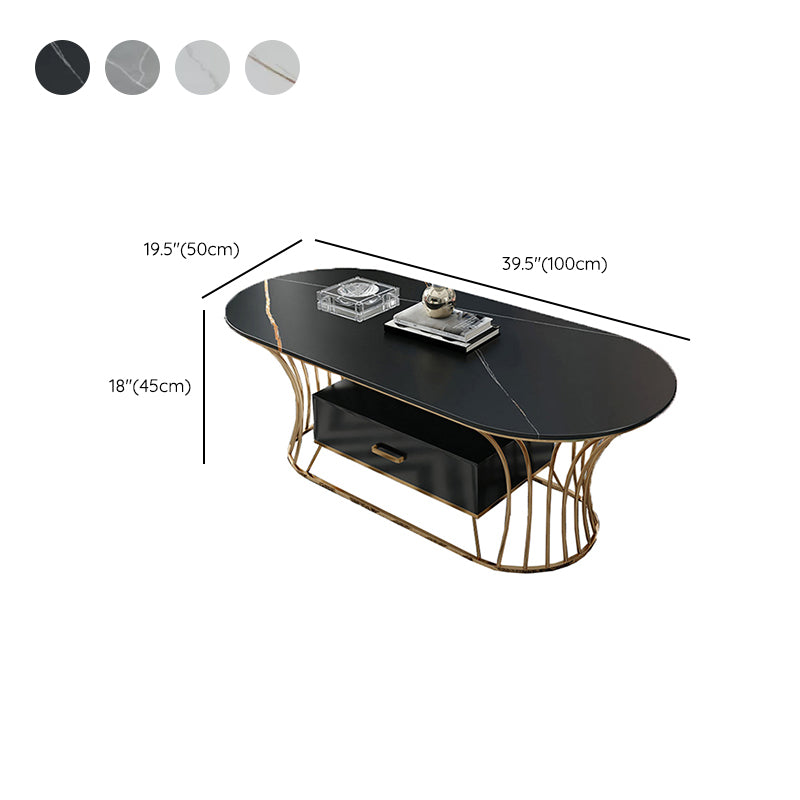 Glam Frame Single Coffee Table Oval Coffee Table with Drawer