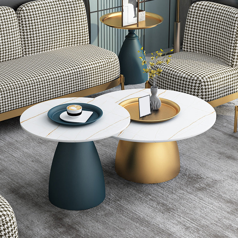 Slate Round Coffee Table Glam Pedestal No Distressing Coffee Table Set