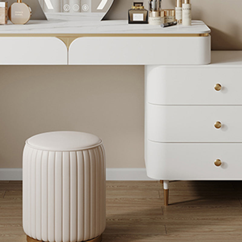 White Dressing Table Standing Vanity Set with Makeup Table and Stool