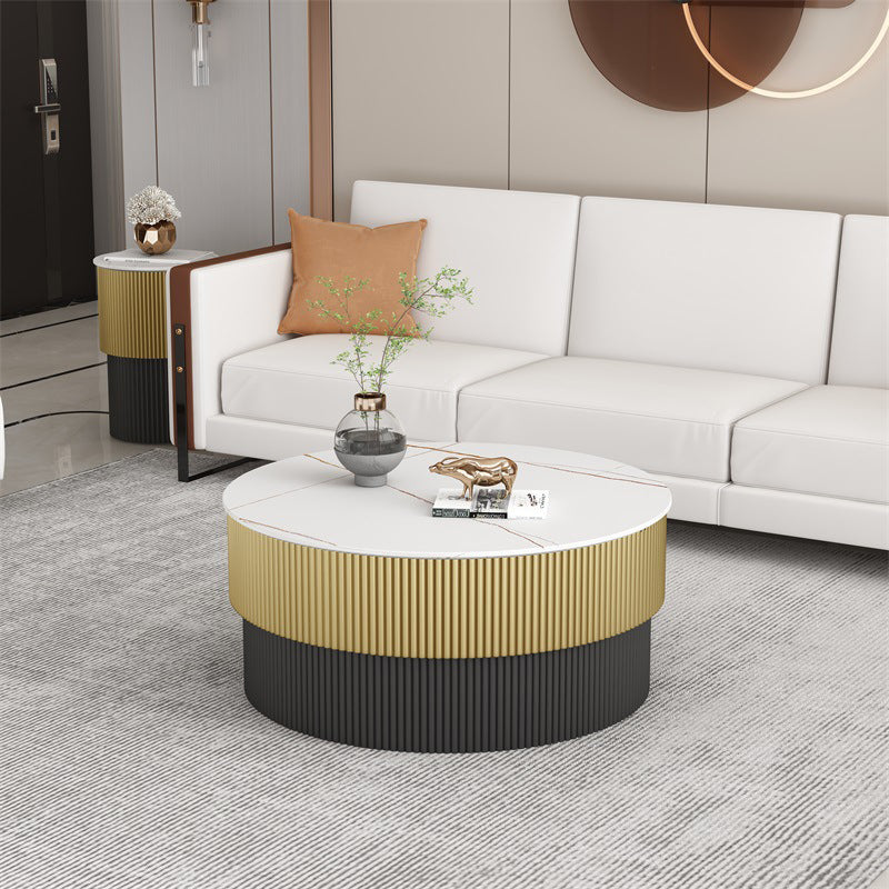 Round Slate Coffee Table Glam Pedestal No Distressing Single Coffee Table