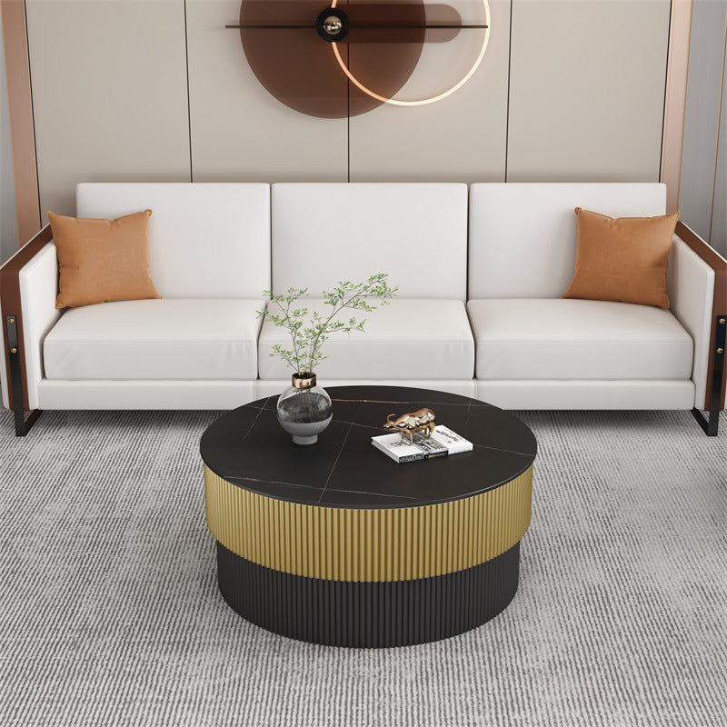 Round Slate Coffee Table Glam Pedestal No Distressing Single Coffee Table