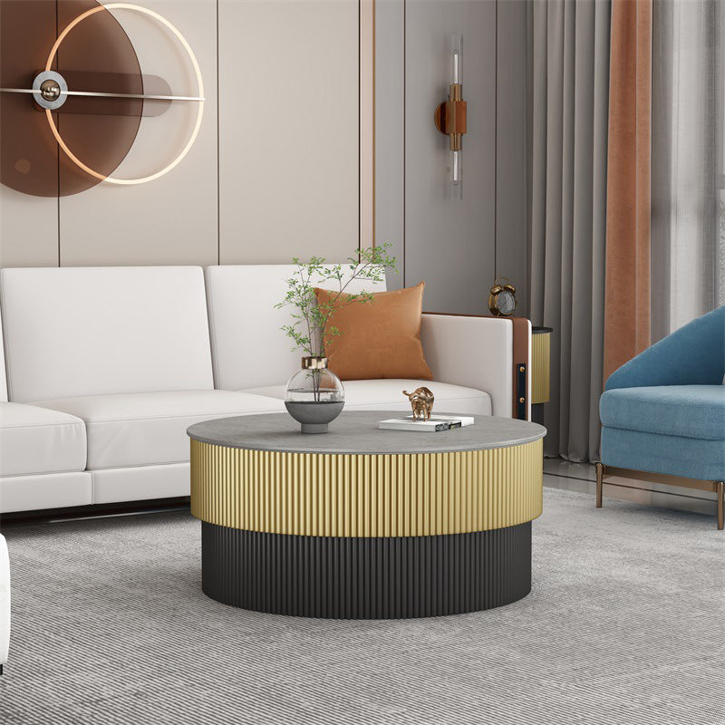Round Slate Coffee Table Glam Pedestal No Distressing Single Coffee Table