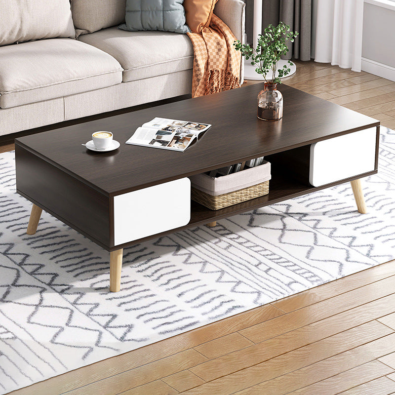Rectangle Wood Coffee Table 4 Legs Single Coffee Table with Drawer