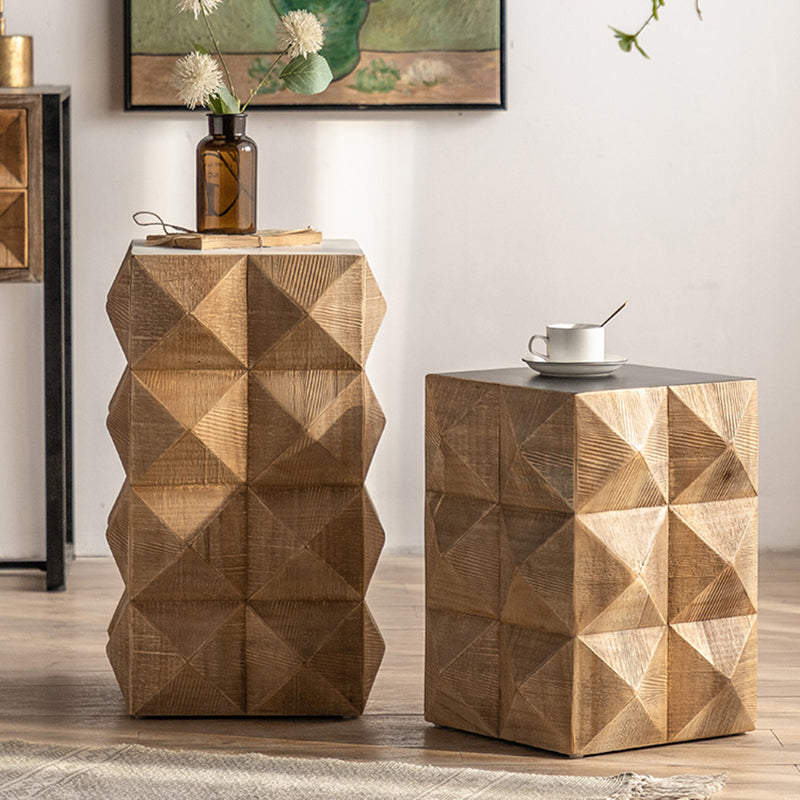Rustic Geometric Accent Side Table Wooden Side End Snack Table