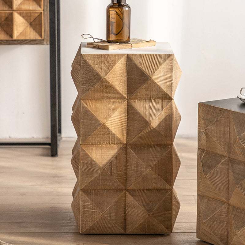 Rustic Geometric Accent Side Table Wooden Side End Snack Table
