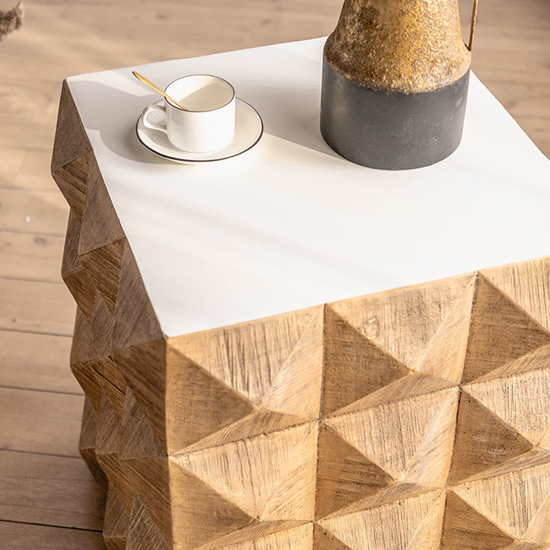 Rustic Geometric Accent Side Table Wooden Side End Snack Table