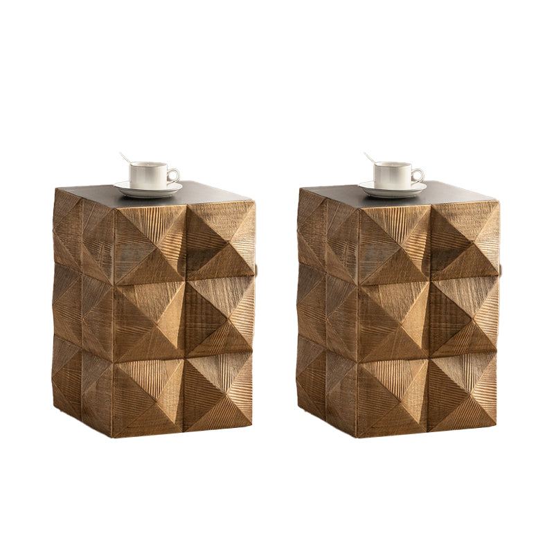 Rustic Geometric Accent Side Table Wooden Side End Snack Table