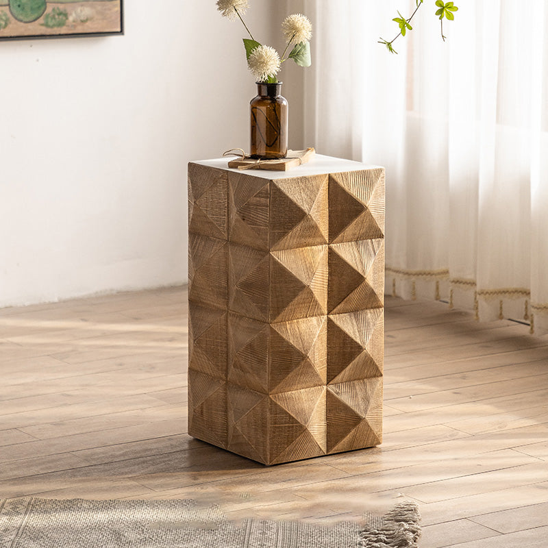 Rustic Geometric Accent Side Table Wooden Side End Snack Table