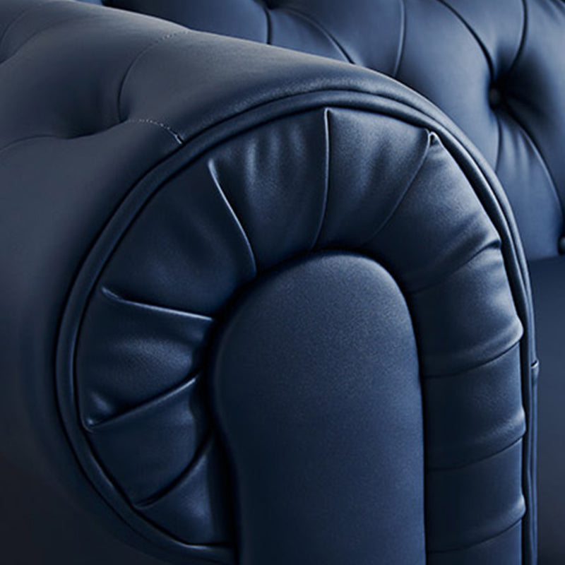 Solid Color Faux Leather Chesterfield Sofa Rolled Arm Tufted Back Sofa