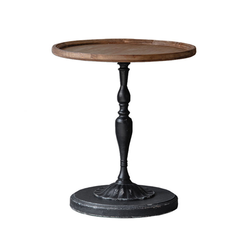 Rustic Style Sofa Side Accent Table Round Shape Metal and Wood Side Table