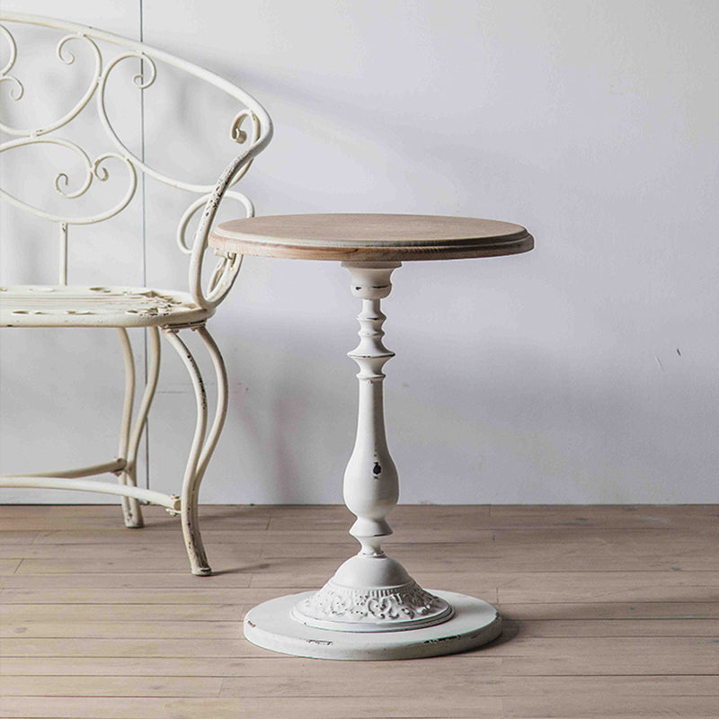 Rustic Style Sofa Side Accent Table Round Shape Metal and Wood Side Table