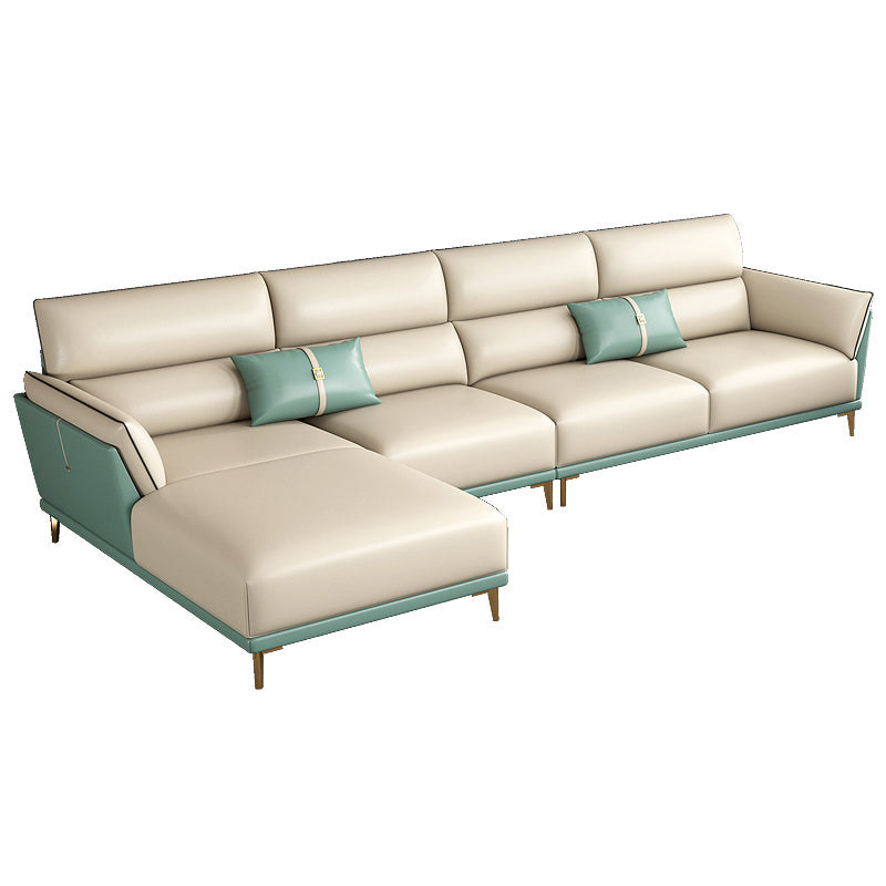 Genuine Leather Sectional Sofa 36.22" High Green Sofa for Living Room
