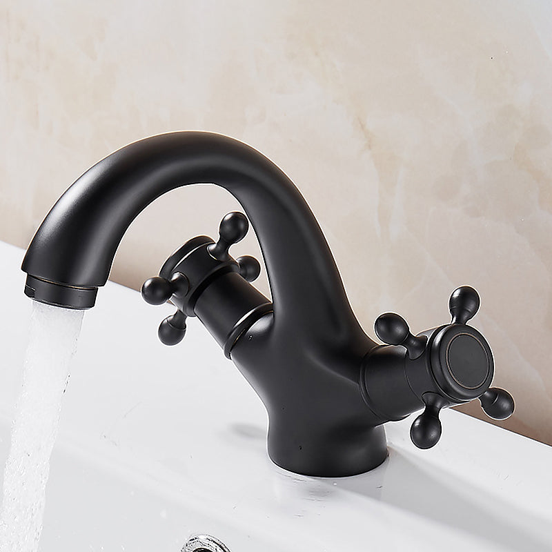 Glam Vanity Sink Faucet Brass Cross Handles Low Arc Bathroom Sink Faucet