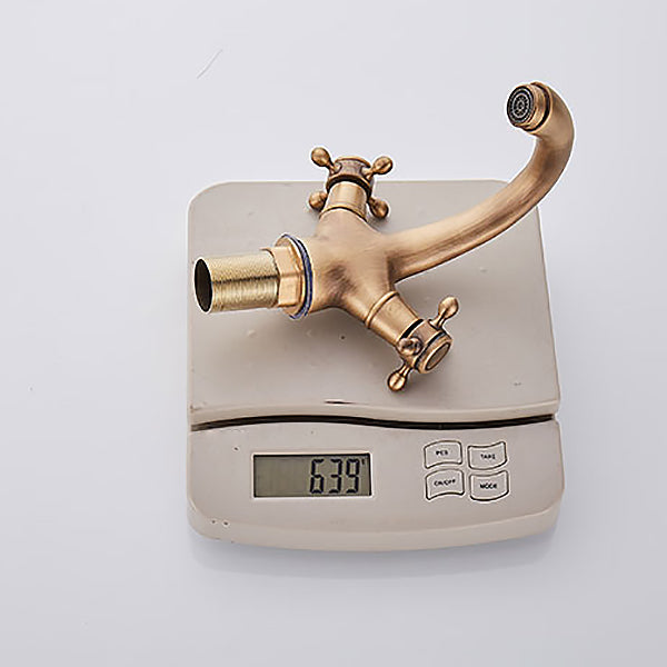 Glam Vanity Sink Faucet Brass Cross Handles Low Arc Bathroom Sink Faucet