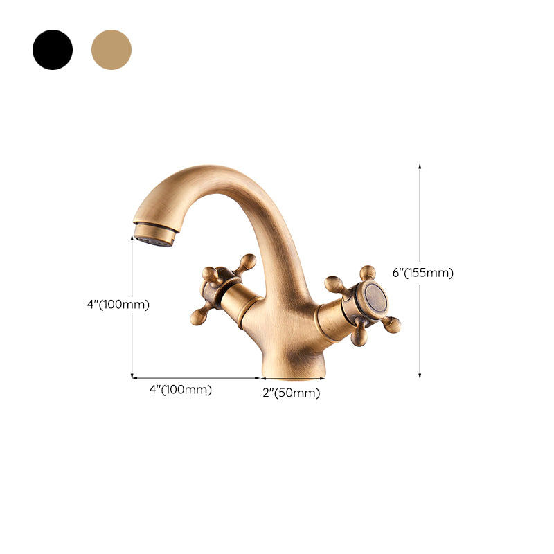 Glam Vanity Sink Faucet Brass Cross Handles Low Arc Bathroom Sink Faucet