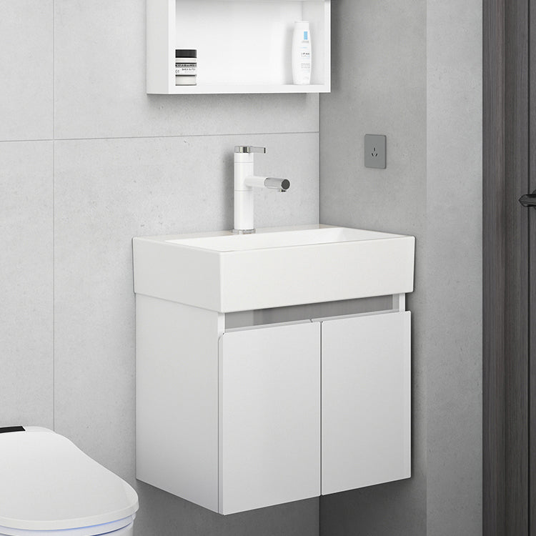 Modern Metal Bathroom Vanity Solid Color Wall Mount Vanity Cabinet in White